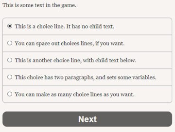 Selectable options that match the #options on the left.