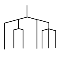 Top-to-bottom branching lines (representing storylines).