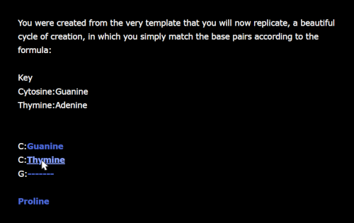 Gameplay urging the player to select the correct matching base pair for each codon before submitting it.