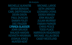 Lynnea Glasser's name in the credits for the game Star Wars: The Old Republic.