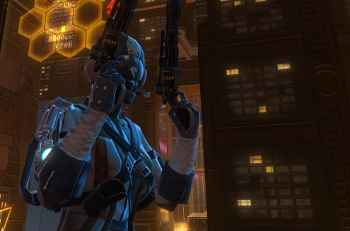 picture of a smuggler character from the game Star Wars: The Old Republic.